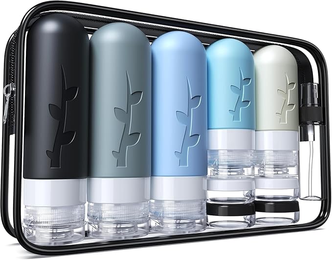 Aeomni 19 pack Travel Bottles for Toiletries, TSA Approved Silicone travel Size Containers for toiletries Set, Refillable & Leakproof Travel Bottles