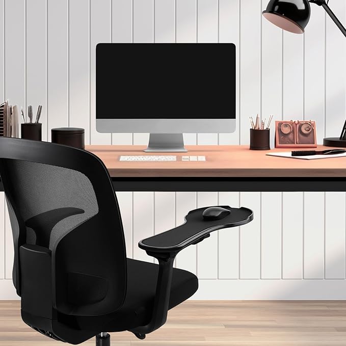 Ergonomic armrest Mouse pad for Chair, Chair arm Mousepad Mouse Tray, Attaches to Chair with Straps,Black