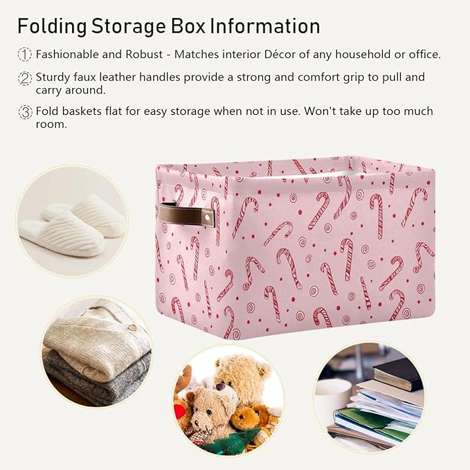 Aslsiy Storage Basket Candy Cane and Ornament on Pink Nursery Bins Baby Canvas Box Clothes Shelf Basket Laundry Hampers 2 Pcs
