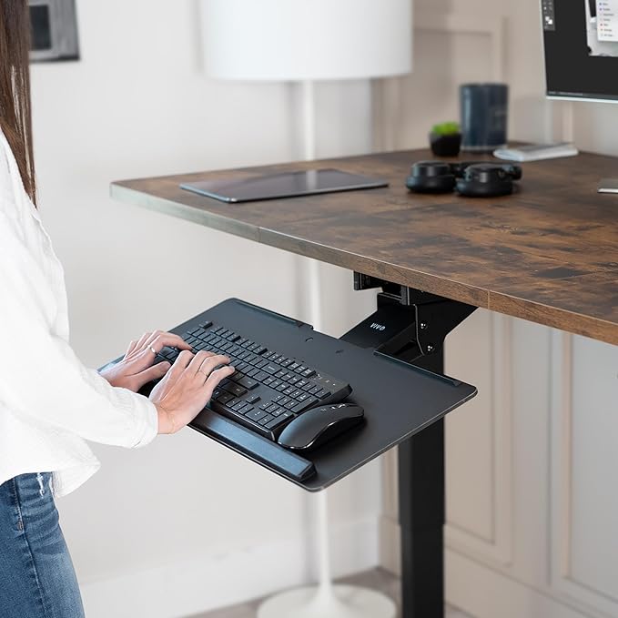 VIVO Adjustable Computer Keyboard and Mouse Platform Tray Deluxe Smooth Rolling Track Under Table Desk Mount, Black, MOUNT-KB04C