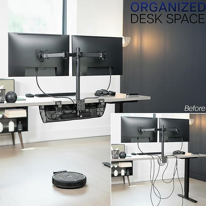 VIVO No Drill Clamp-on 24 inch Mesh Net Under Desk Cable Management Wire Organizer, Adjustable Home Office Standing Desk Cord Storage Sleeve, Black, DESK-AC24MH