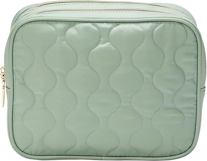 CONAIR Double-Zip Toiletry Travel Bag, Travel Makeup Bag Organizer, 2 Zippered Compartments, Easy to Clean, 1 Count, Sage Green