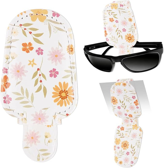 HemerVows Sunglass Holder for Car, Vibrant Floral Print Magnetic Leather Visor Sunglasses Holder Clip, Universal Sun Visor Accessory Eyeglass Clip for SUV Pickup Truck