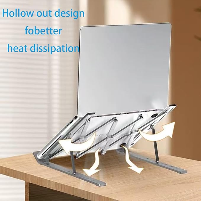 Ergonomic 7-Levels Angles Adjustable Laptop Stand, Portable Laptop Stand for Desk, Aluminum + Silicone Foldable Ventilated Cooling Laptop Riser for 10-17” Laptops, Tablets (Black