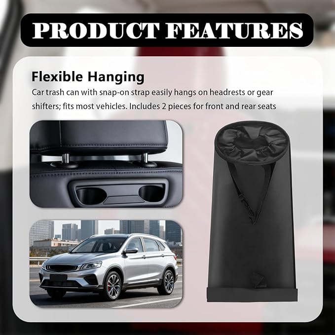 2026 New 2PCS Car Trash Bag Hanging,Large Capacity Car Trash Can with Elastic Opening & Leak-Proof Base,Detachable & Multi-Functional Cars Garbage Can as Cars Organizer Bag