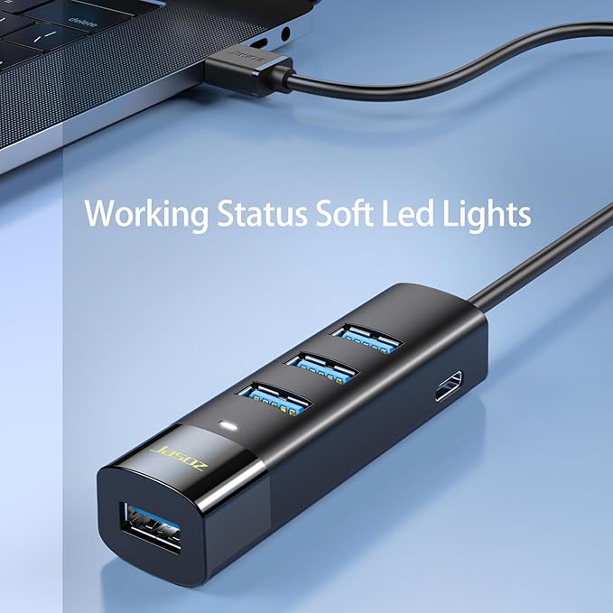 USB Hub 4 Ports - Multiple USB 3.0 Hub with 1Ft Cable, USB-C Splitter Extender with USB Type-C Power Port, for Laptop,Desktop, Windows, Linux, PC(USB-A/1Ft)