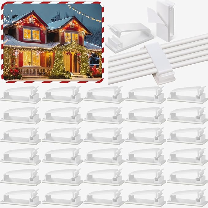 Hicarer 100 Pcs Christmas Light Clips Adhesive Hooks for Outdoor String Cable Wire Clips Adhesive Wire Management Cord Holder for The Wall, Under Desk, Car, Office and Home (x-Large, White)