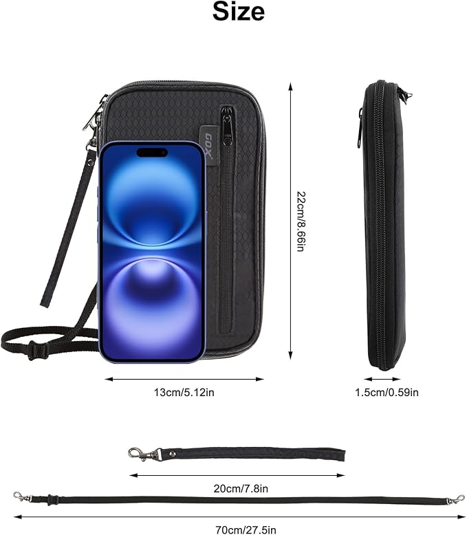 GOX Passport Holder for Travel Family RFID Neck Wallet for Traveling Women Travel Pouch for Passport and Documents with RFID Waterproof Zipper Passport Case (Black)