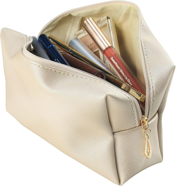 Small Makeup Bag Portable Cosmetic Bag for Women Makeup Pouch Waterproof Toiletry Bag for Travel (Beige, Normal)