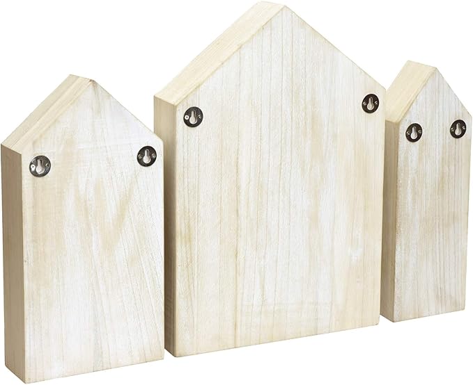 Ikee Design House-Shaped Wooden Shadow Cubby Box Display Shelf Organizer Storage Shadow Box for Mini Figures, Set of 3, Wash White Color, 10 W x 2 1/4 D x 15 H in