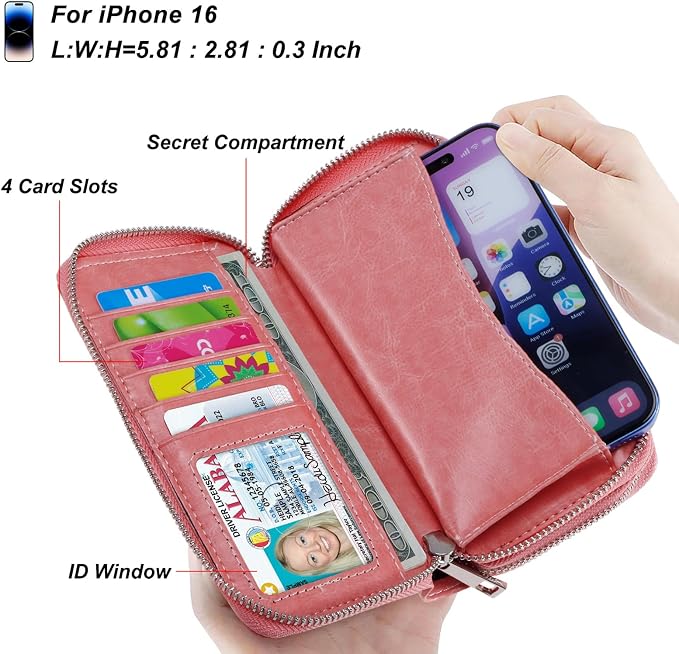 Cellphone Wallet for Women Dual Zipper Long Purse with Removable Wristlet