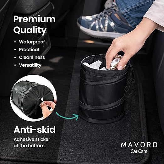 Mavoro 1 Pack, 1 Gallon Car Trash Can | Waterproof Collapsible Pop-Up Car Bin (1 Pack, 1 gal)