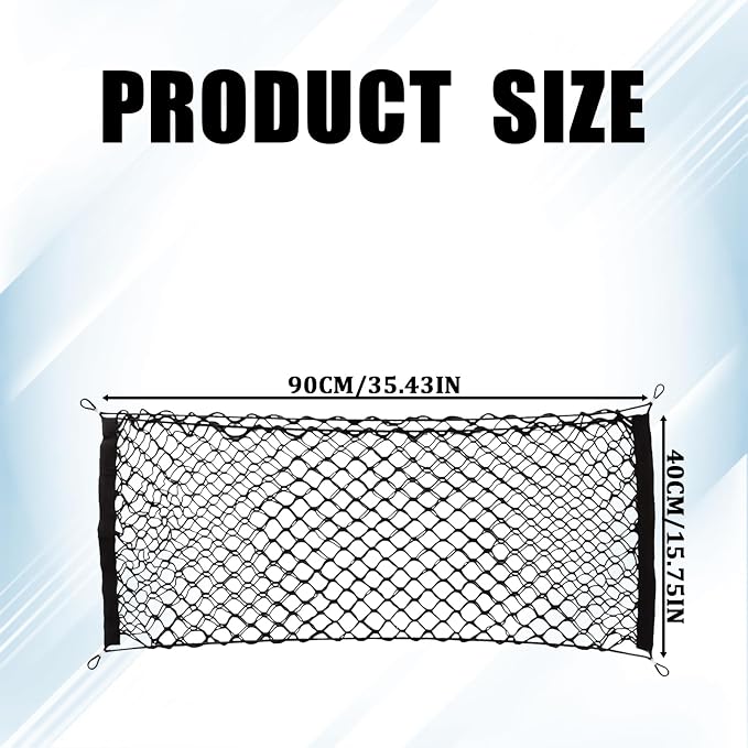 Car Rear Cargo Net, Adjustable Elastic Car Trunk Cargo Storage Net with Hooks, Automotive Double-Layer Black Nylon Tailgate Net Exterior Accessories for Most Cars, SUVs, Trucks (35.4"x 15.7")