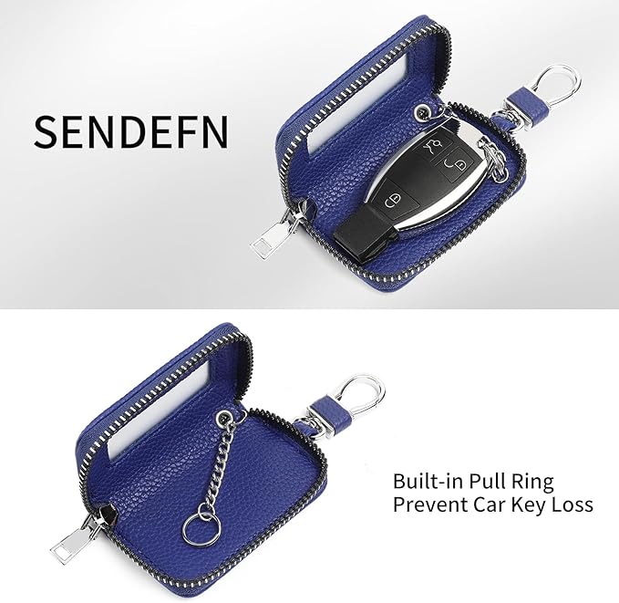 SENDEFN Universal Car Key Fob Case Leather Smart Remote Keychain Protector Holder