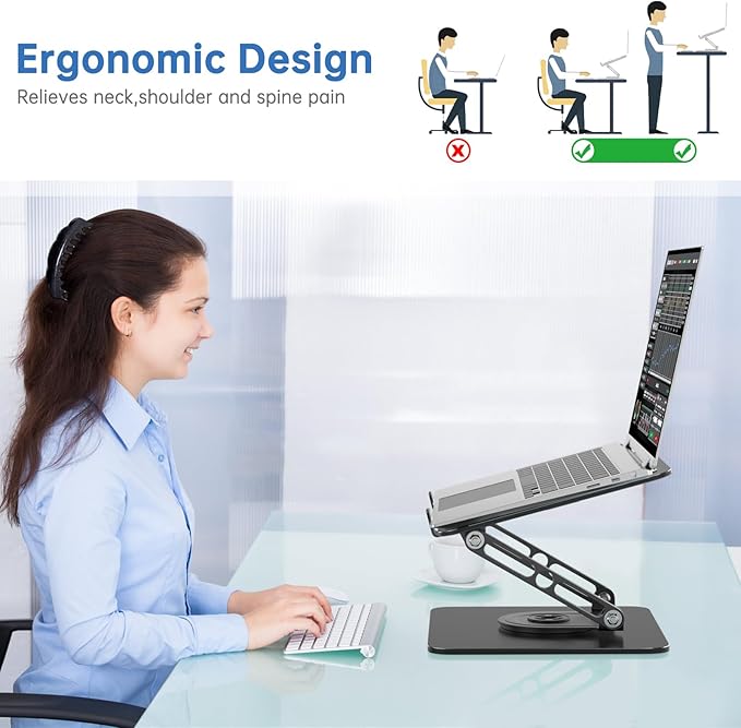 Laptop Stand for Desk Adjustable Computer Stand with 360 Rotating Base Ergonomic Laptop Riser Mount for Desk Foldable Protable Computer Desk Fits with MacBook Pro Air,