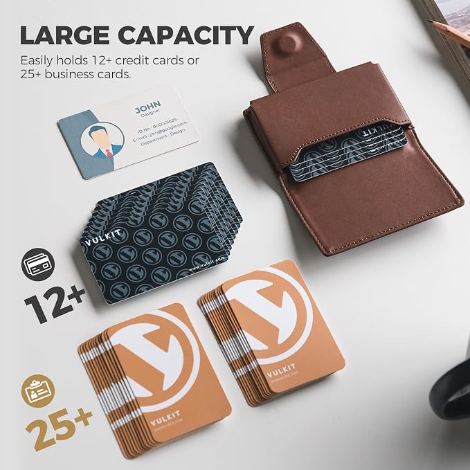 VULKIT RFID Blocking Credit Card Holder, Leather Business Card Holder Case, Minimalist Wallet with Magnetic Closure