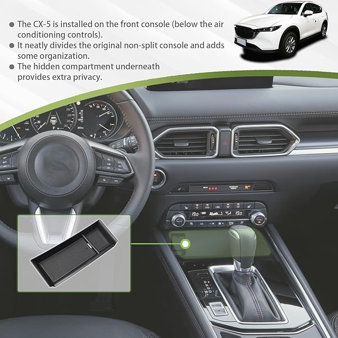 HGWEI Center Console Organizer Compatible with Mazda CX-5 2022 2023 2024 2025 Interior Accessories, CX5 Front Console Secondary Insert Tray Armrest Storage Box Compartment Holder (Not Fit 2026) Black