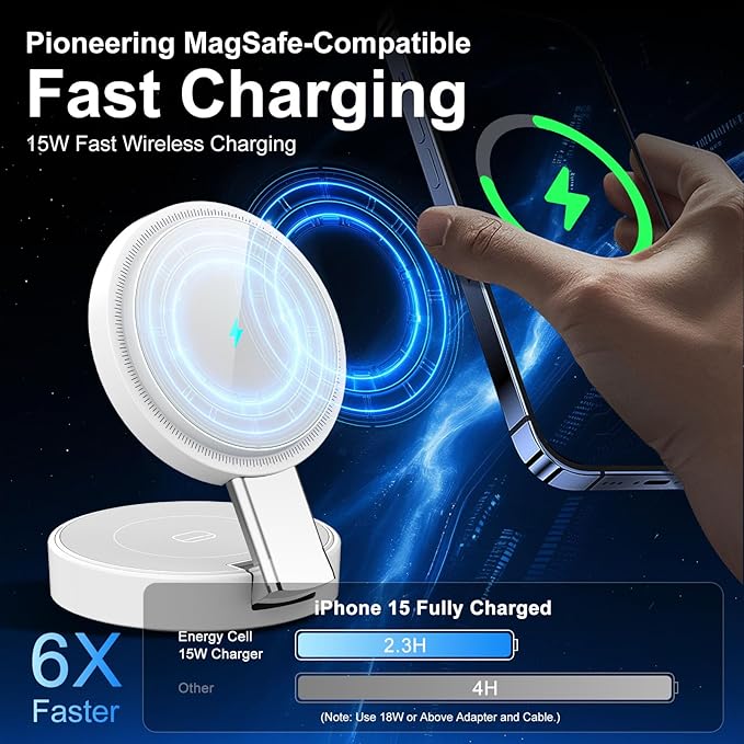 Charging Station for Apple Multiple Devices - 3 in 1 Foldable Magnetic Wireless Charger Dock - Travel Charging Pad for iPhone 16 15 14 13 12 Pro Max Plus Watch & Airpods (White)