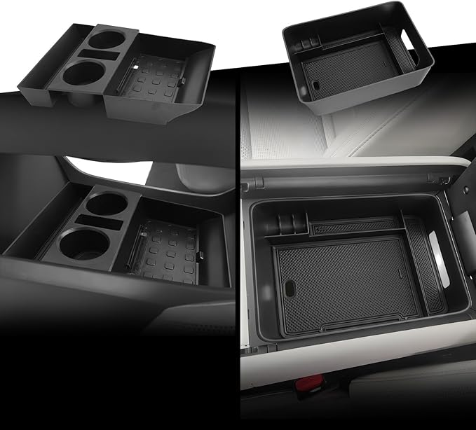 CDEFG 2PCS for 2024 2025 2026 Hyundai Santa Fe Lower Console Cup Holder Tray & Armrest Storage Center Console Organizer Accessories