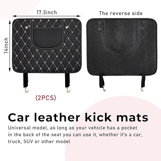 2 PCS Car Kick Mats, Leather Back Seat Protector with Storage Bag, Waterproof Automotive Backseat Cover Pad Prevent Kids Dirt Mud and Scratch, Interior Car Accessories(Black & Beige)