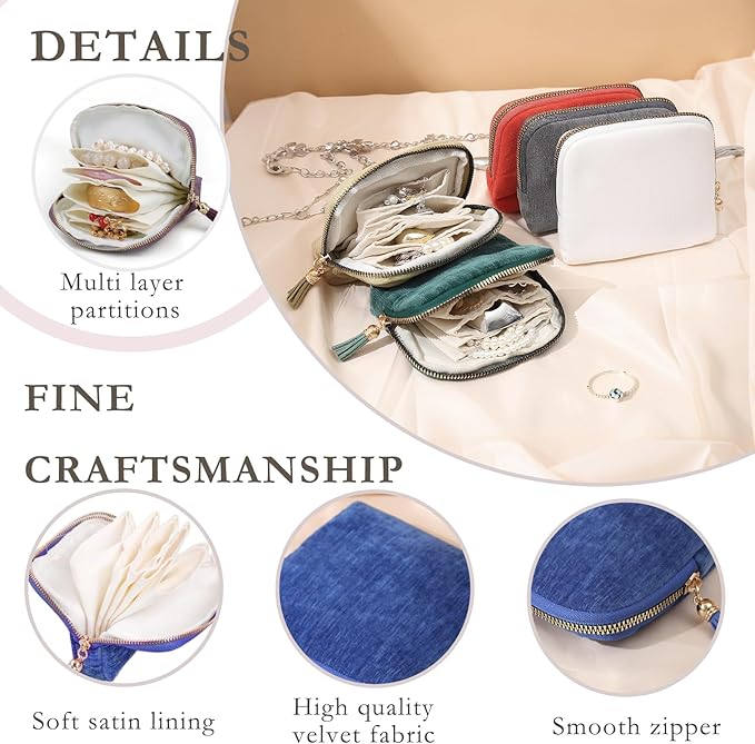 Small Jewelry Travel Case, Portable Travel Jewelry Organizer Soft Velvet Organizer Pouch Mini Travel Jewelry Bag with Zipper for Earring Crystal Bracelet Ring,Anti-Scratch(Royal Blue)