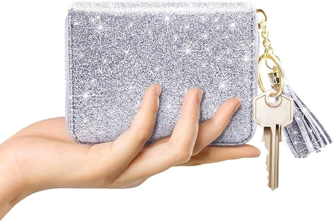 Coco Rossi Women's Small Credit Card Wallet RFID Glitter Cute Credit Card Holder Wallets for Women -Silver