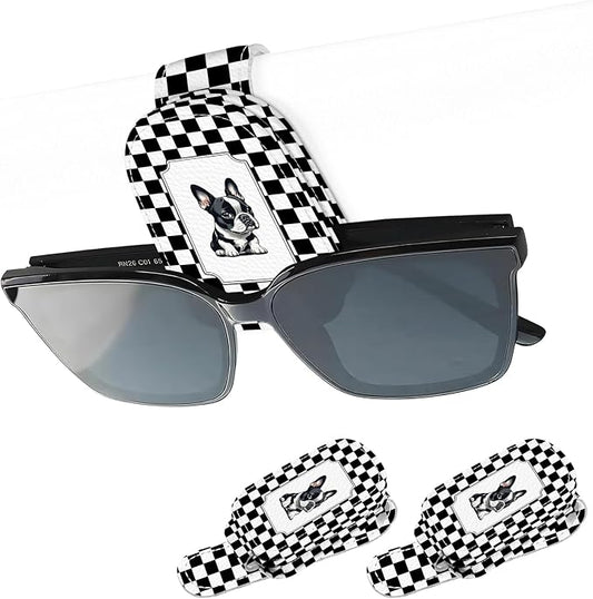 2 Pack Magnetic Leather Sunglass Holder, Universal Magnetic Car Eyeglass Hanger Clip for Different Size Eyeglasses, Car Visor Accessories (Polka Dot Dog)