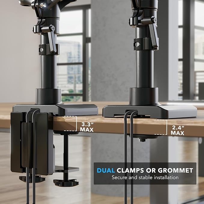 Mount-It! Triple Monitor Mount, 3 Monitor Desk Mount with Gas Spring Arms, Fits 13??2 Inch Screens up to 17.6 lbs per Arm, VESA 75 & 100, Clamp or Grommet Base, USB-A & C Ports, Black