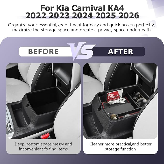 LUWU 2025 2026 Carnival Center Console Organizer Compatible with Kia Carnival KA4 2022-2025 2026 Accessories Armrest Console Storage Box Insert Tray ABS Material Black Coin Container, Red