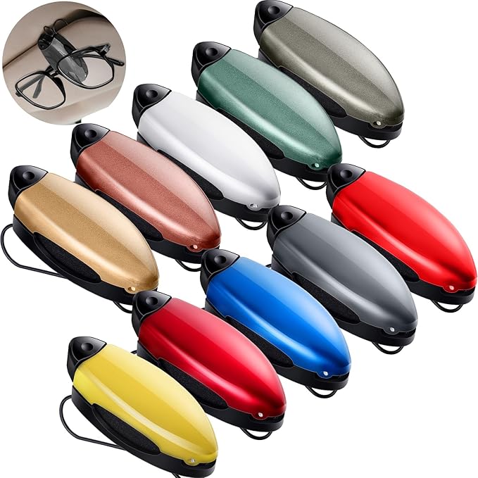 Frienda 10 Pieces Auto Car Vehicle Sun Visor Clip Holder for Sunglasses Glasses Holder Hanger Eyeglasses Mount Ticket Card Clip Car Accessories(Assorted Color)