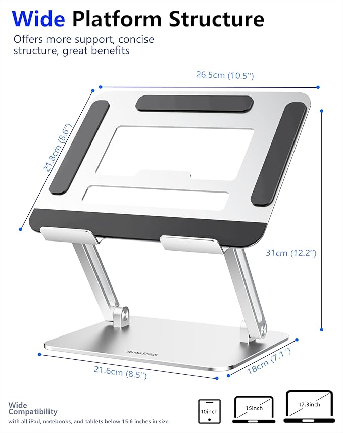 Laptop Computer Stand Adjustable Height-Tablet Holder for Desk-Foldable Riser Folding Mount for Notebook iMac MacBook Air Pro,Dell XPS, HP (10-17.3"),Aluminum-Silver