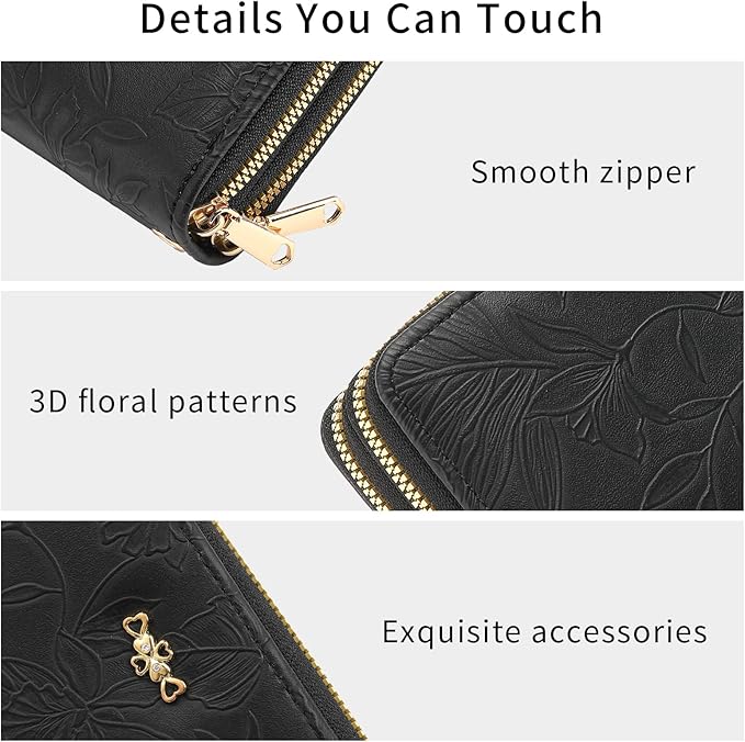 RNIEGA Wallet for Women Clutch Double Zip Around Credit Card Holder Leather Women's Wallet Large Capacity