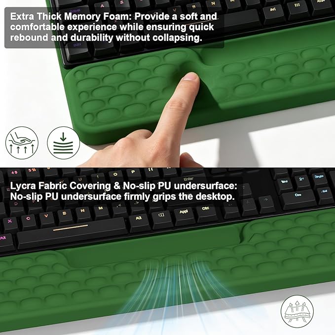 Keyboard Stand with Wrist Rest, Computer Keyboard Pad with Wrist Support, Ergonomic Keyboard Riser Holder Lift Tray, Soft Memory Foam Desk Wrist Pad for Office, Home, School - Green