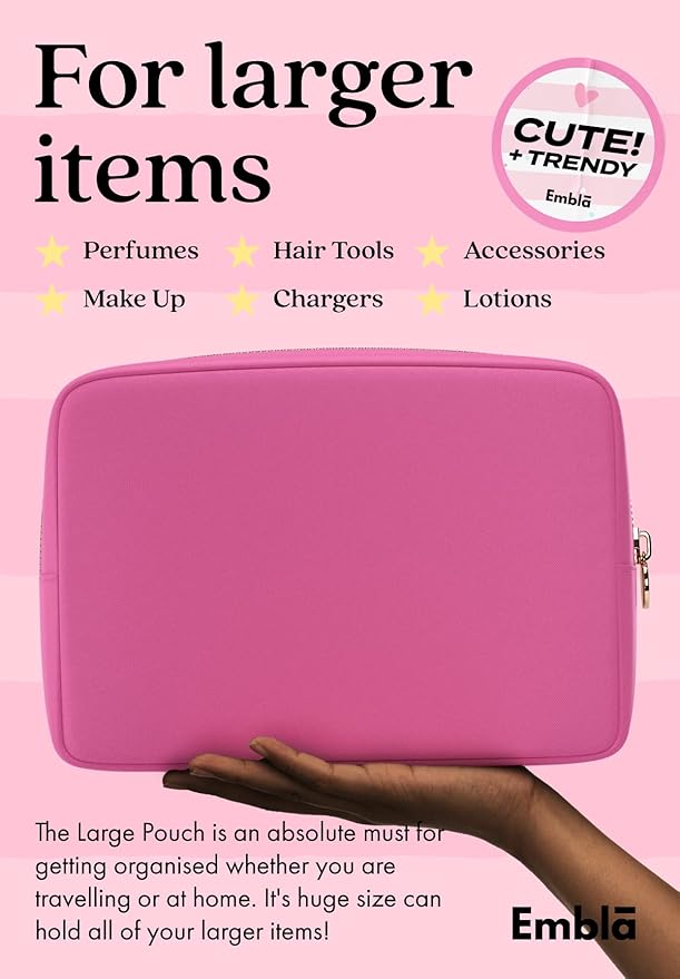 Embla Large Makeup Bag and Waterproof Nylon Travel Toiletry Bag, Large Capacity Cosmetic Zipper Pouch, Hot Pink