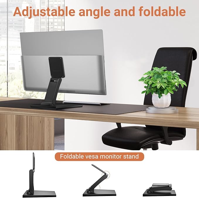 Jakeko Lay Flat Low Profile Monitor Stand - for 14-24" Screens Ergonomic Adjustable Desktop Mount with 100x100mm Compatibility - Steel
