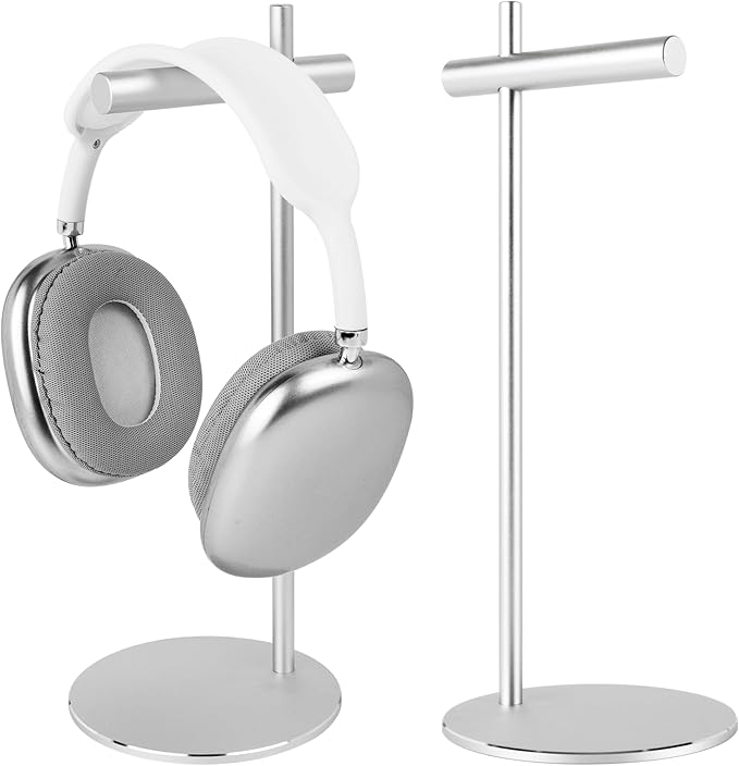 Aluminum Alloy Headphone Stand for Desk with Non-Slip Base - Universal Headset Stand Compatible with Over-Ear, On-Ear and Neckband Headphones (Silver)