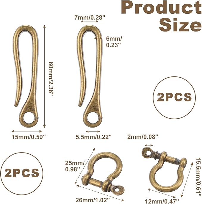 2 Pcs Fish Hook Key Chains, Vintage Keychain Retro Clip for Wallet Purse Belt Buckle Car Key Men Women