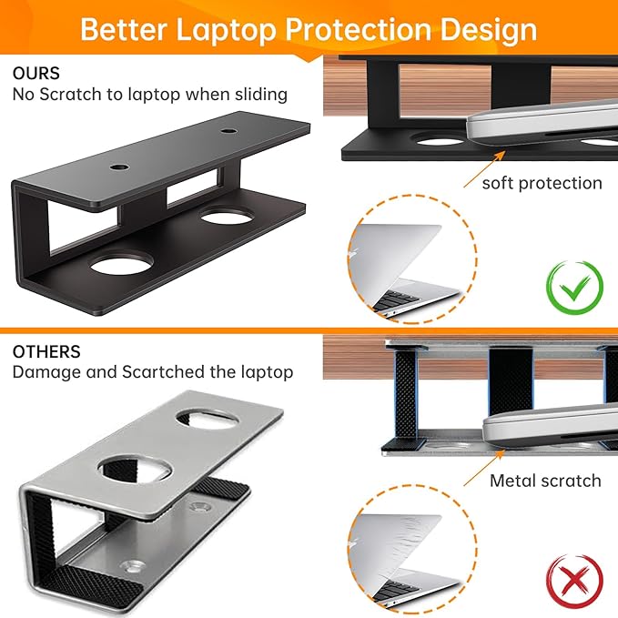 2 Pack Under Desk Laptop Mount with Anti-Scratch Felt Board, Holder Tray, Durable Shelf for Keyboard Storage