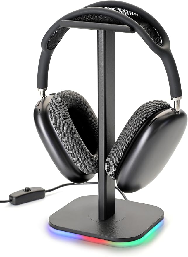 RGB Headphone Stand for Gaming – Modern Aluminum Headset Holder for Desk - Sleek Display for Over-Ear Headphones (Accessory )–Gift for Boys- (Black)