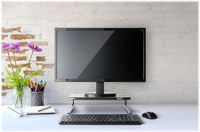 Allsop Metal Art Jr. Monitor Stand, 14-Inch Wide Platform Holds 40 lbs with Keyboard Storage Space - Pearl Black, 2 Pack