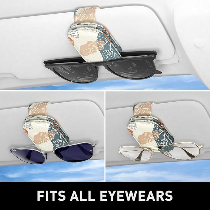 Sunglasses Holder for Car Visor, Magnetic Leather Car Sunglass Holder, Car Sun Visor Glasses Hanger Clip, Car Interior Accessories for Women Men, Fits All Size Eyeglasses