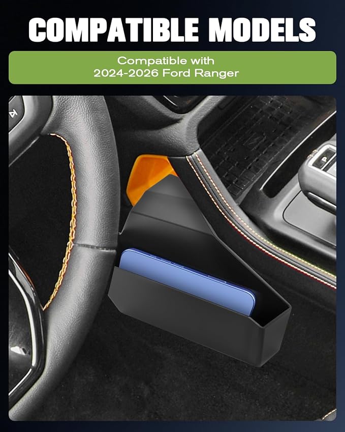 YEE PIN Front Center Console Outer Hanging Organizer Key Holder Compatible with 2024-2026 Ford Ranger Accessories Center Side Extra Storage Tray Box for Key Coin Card (Upgrade, No Need for Tape)