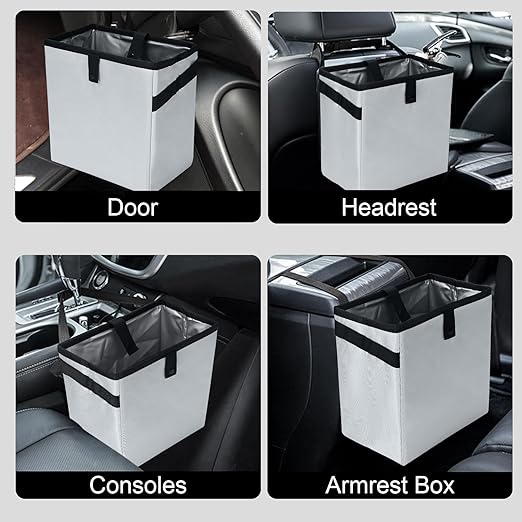 Homelove Car Trash Can, Leak-Proof Waterproof Trash Bin Collapsible Portable Auto Garbage Bag Large Capacity Trashcan Storage Bag Multipurpose Car Organizer Hanging (Light-Gray)