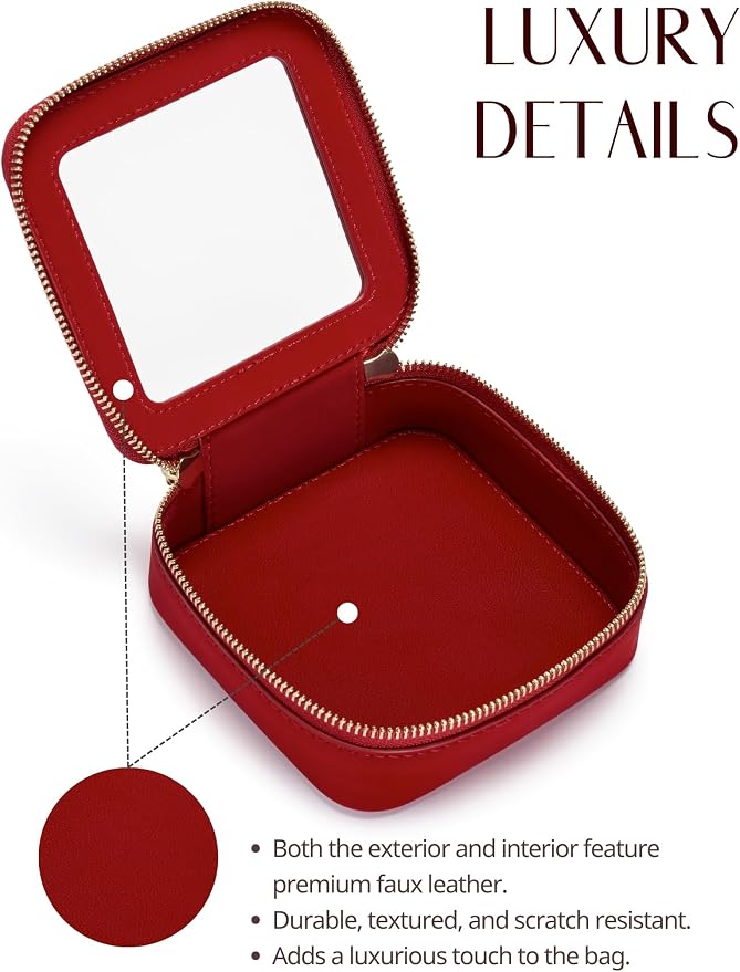 Popvibe Clear Makeup Case Toiletry Bag Travel Medium Clear Cosmetic Bag with Zipper, Mini & Medium, Red