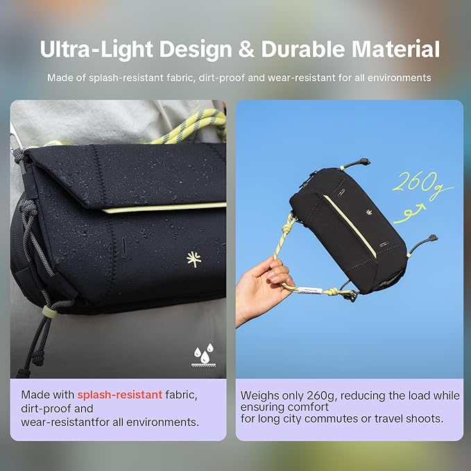PGYTECH OneGo Pocket Sling for DJI Osmo Pocket 4/3/Xtra Muse/Insta360, Portable Splashproof Everyday Carry Case w Detachable Strap, 2L, 3-Layer Storage Crossbody Carrying Bag for Daily & Travel, White