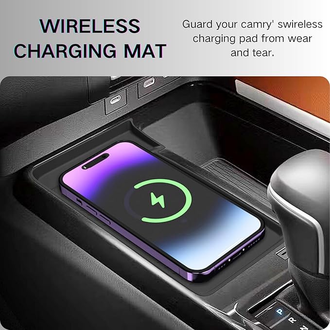 Wireless Charging Mat and Cup Holder Insert Compatible with 2025 2026 Toyota Camry, Center Console Liner Anti-Slip Protective Pad Drink Holder Cover for 9th Gen Camry Accessories