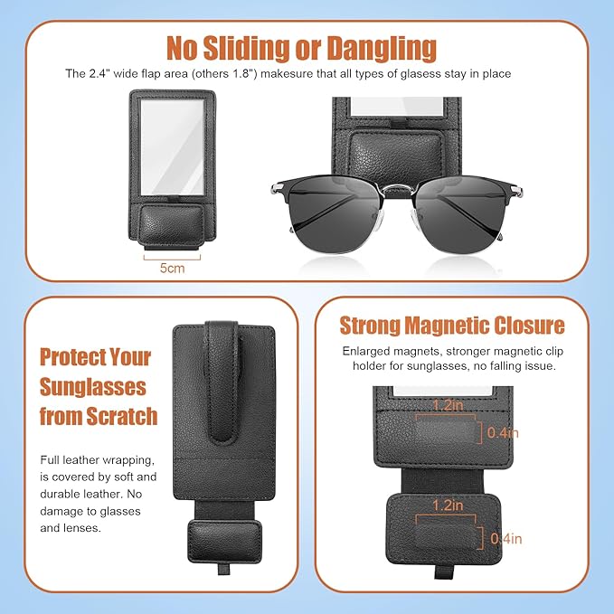 New 2 in 1 Sunglass & Photo Holder for Car, Strong Magnetic Leather Sunglasses Holder, Car Visor Picture Holder Clip, 2026 Upgraded No Fall No Slide Car Visor Accessories