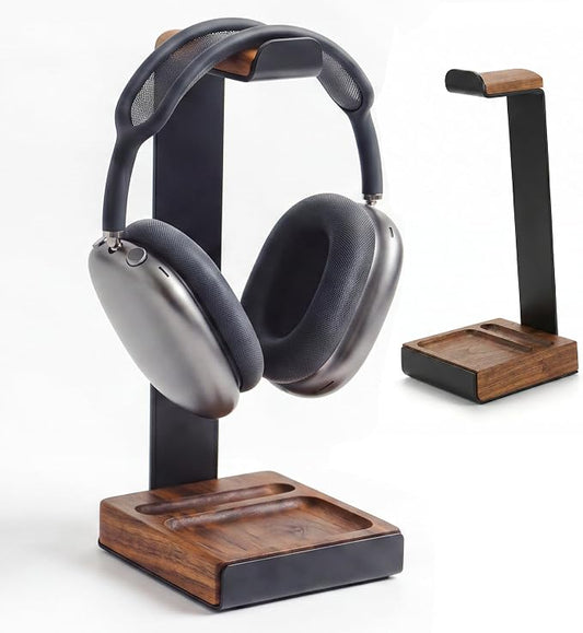 COREMINDED Universal Headphone Stand for Desk, Solid Wood Gaming Headset Stand, Heavy Duty Wooden Headphones Holder, Compatible with Airpods Max and More