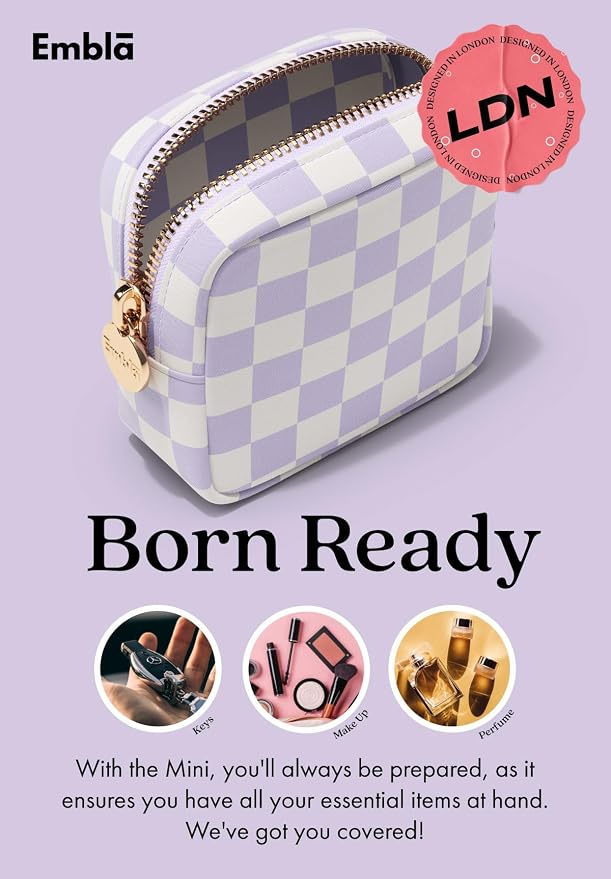 Embla Makeup Bag Travel Cosmetic Bag, Toiletry Bag, Cute Makeup Organizer, Nylon Zipper Pouch Purse Storage Bag Cosmetics Organizer, Womens Make Up Bag Mini Makeup Bags (Dusty Rose Checkered)