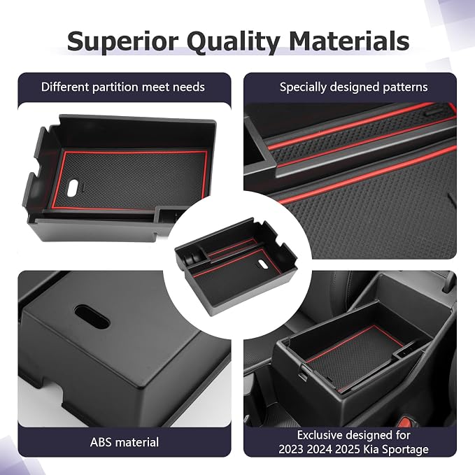 LUWU 2025 2026 S portage Center Console Organizer for 2023 2024 2025 2026 Kia S portage Accessories Armrest Console Storage Box Insert Tray [NOT for Manual Transmission] ABS Material Red-trim